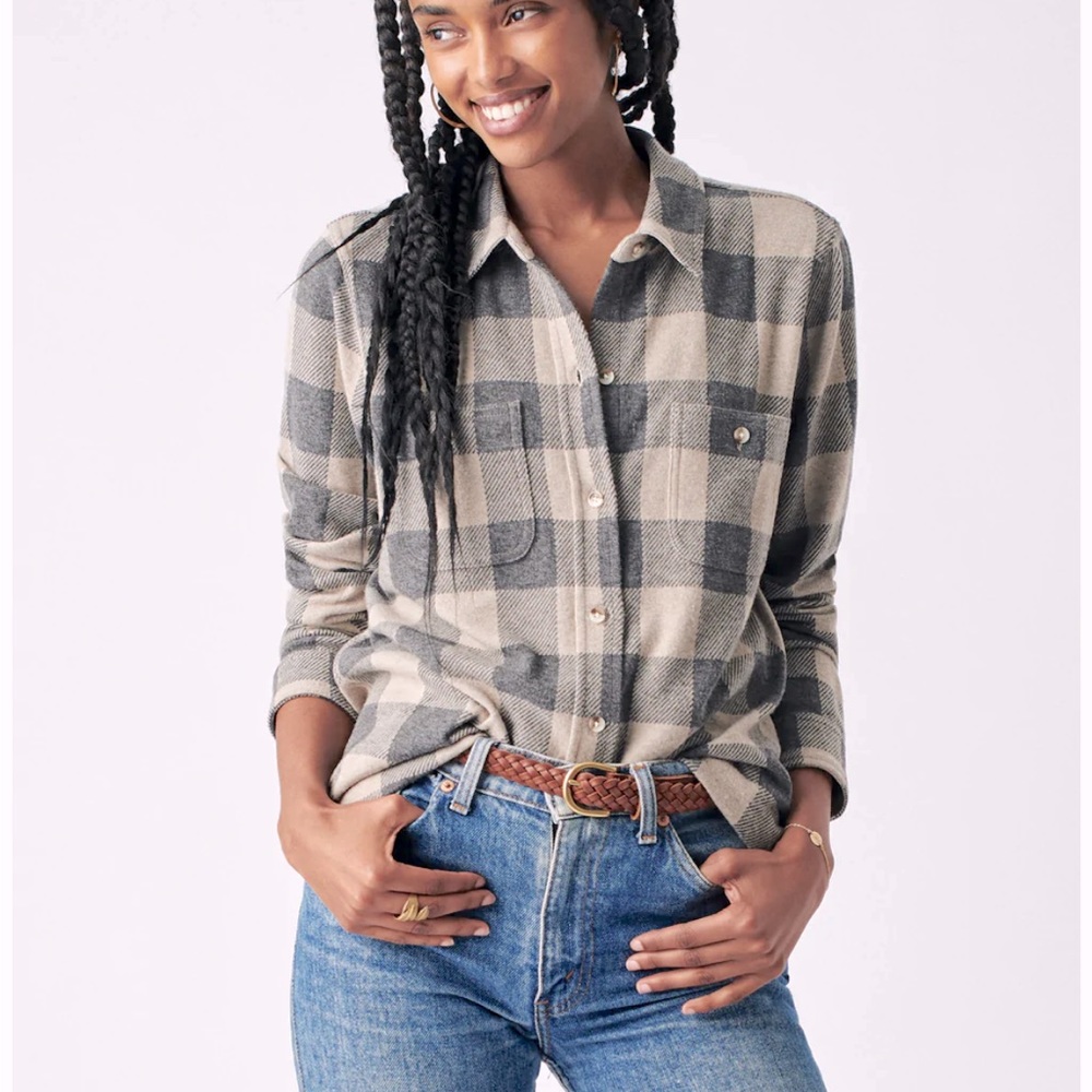 L.L. Bean Gray Checkered Flannel Shirt